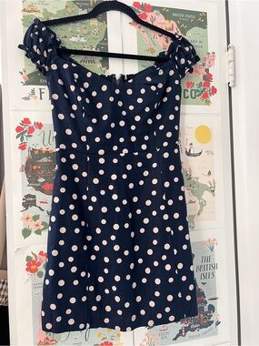 Abercrombie Navy Polka Dot Off-Shoulder Dress